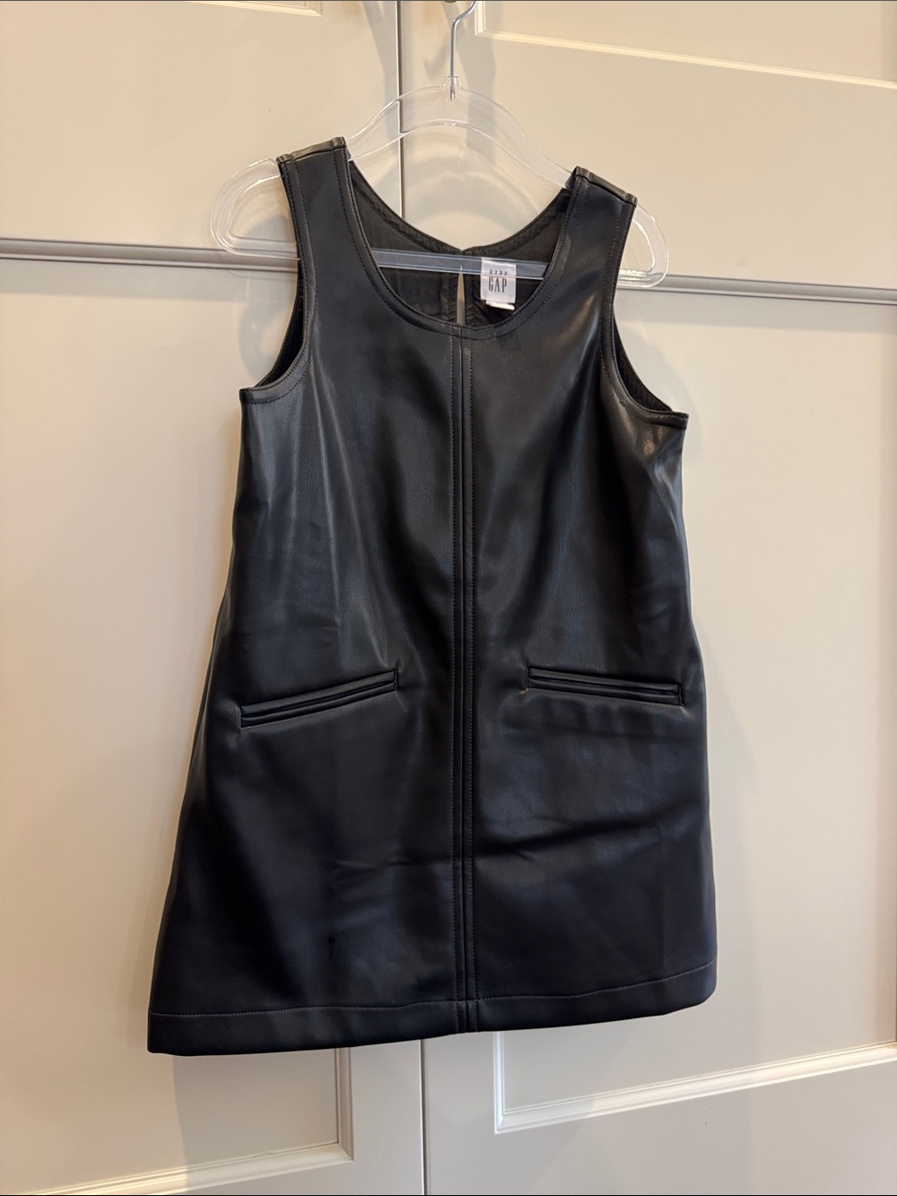 Baby Gap Black Vegan Leather Jumper Dress Size 4 | Faux Leather Sleeveless Dress - Picture 5 of 15